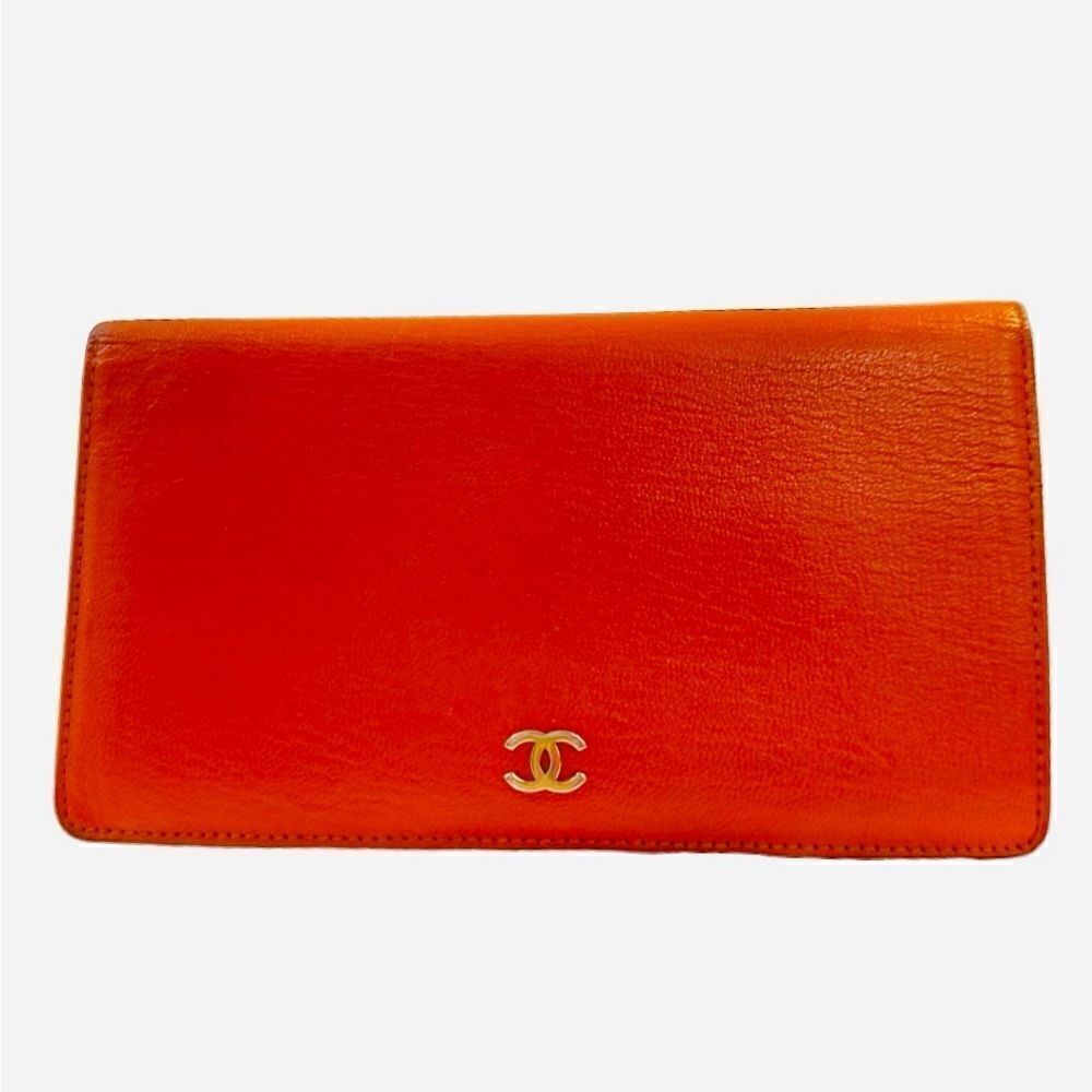 Chanel orange leather wallet
